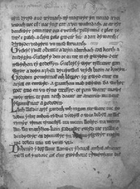 Une page du Livre d\'Aneurin. MS c. 1275. Du fac-similé édité en 1908 par J. Gwenogvryn Evans. Manuscrit du XIIIe siècle. Livre qui ne sera pas mis en vente.
