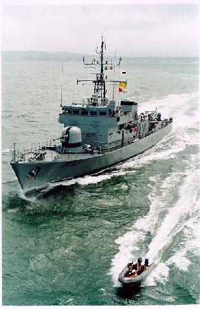 LE Orla one of the battleships deployed to Broadhaven Bay to help police protesters