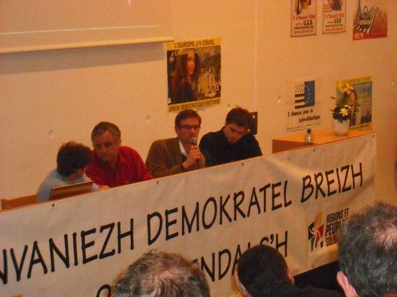 General Secretary Rhisiart Tal-e-bot (second from left) speaking at the UDB Conference.