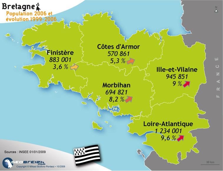 4 328 535 Bretons recensés sur les 5 départements