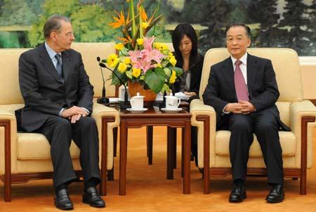 President of the Olympic Committee Jacques Rogge (left) in preparatory talks in the run up to the Beijing Olympics 2008.