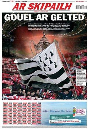 Une en breton e brezhoneg pour L\'Équipe à l\'occasion de la finale de la coupe de France de football.
