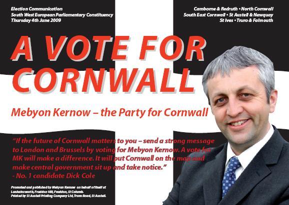 An election leaflet showing the leader of Mebyon Kernow - the Party for Cornwall Cllr. Dick Cole (image: Mebyon Kernow)