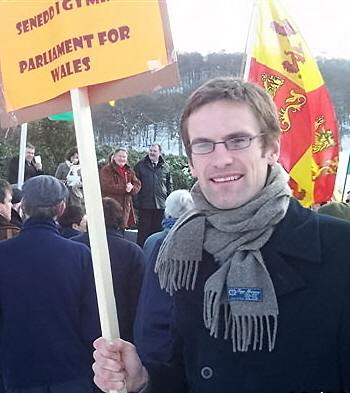 The League\'s General Secretary at a protest in Wales (above) (photo: Mebyon Kernow)