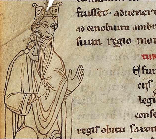 The very first portrait of king Arthur <i>In</i> Geoffroy de Monmouth<i> Prophetia Merlini. Historia regum Britanniae</i> Mont Saint-Michel XIIth century. [Merlin\'s prophecy. The History of the Kings of Britain ] by the Welsh writer.