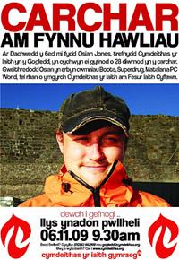 Osian Jones (above) a Cymdeithas yr Iaith campaigner was released from prison this month for painting Welsh language slogans on
supermarkets in Wales. (photo: Cymdeithas yr Iaith)