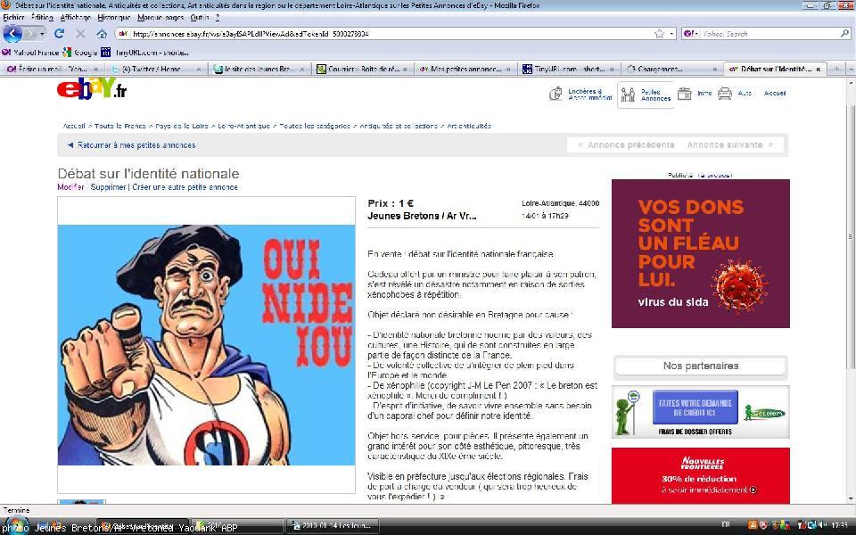 Mise en vente du débat sur l\'identité nationale française sur ebay.