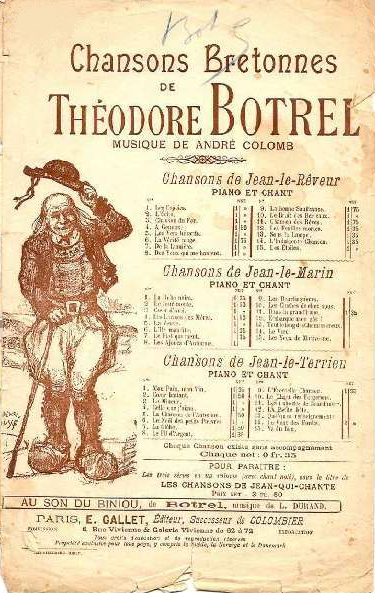 Une feuille-catalogue des oeuvres de T. Botrel dans ses livres. Une feuille-catalogue des oeuvres de T. Botrel dans ses livres.