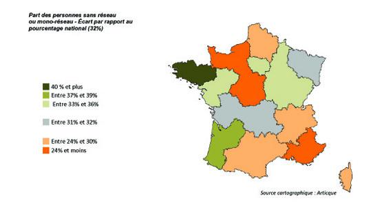 Carte extraite du rapport Solitudes en France - juillet 2010 - Fondation de France