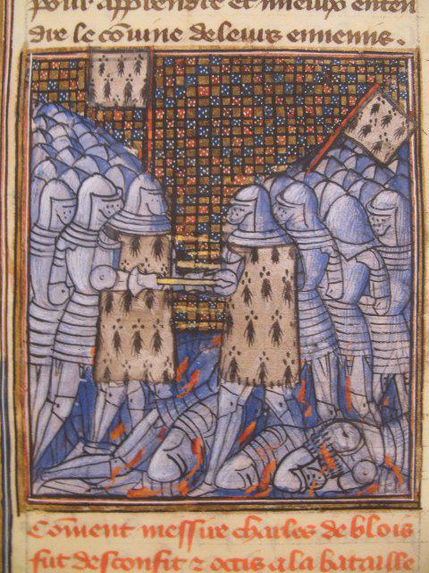 Bataille d'Auray : miniature du XIVe siècle