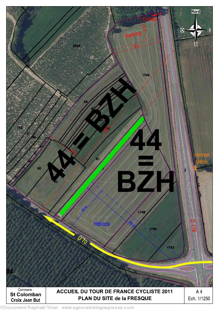 Plan d’implantation. C’est la version en long qui a été choisie le terrain étant disponible. Entre des plantations de vignes. La zone “Hélicos” vit s’en poser 5 qui débarquèrent – le temps du passage de la course – des <i>VIP</i>. Les Bretons étaient gro Plan d’implantation. C’est la version en long qui a été choisie le terrain étant disponible. Entre des plantations de vignes. La zone “Hélicos” vit s’en poser 5 qui débarquèrent – le temps du passage de la course – des <i>VIP</i>. Les Bretons étaient gro