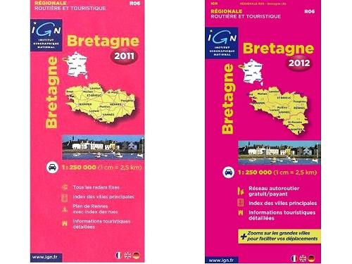 Éditions 2011 et 2012. La petite carte de France montre toutefois la Bretagne administrative ou région Bretagne.
