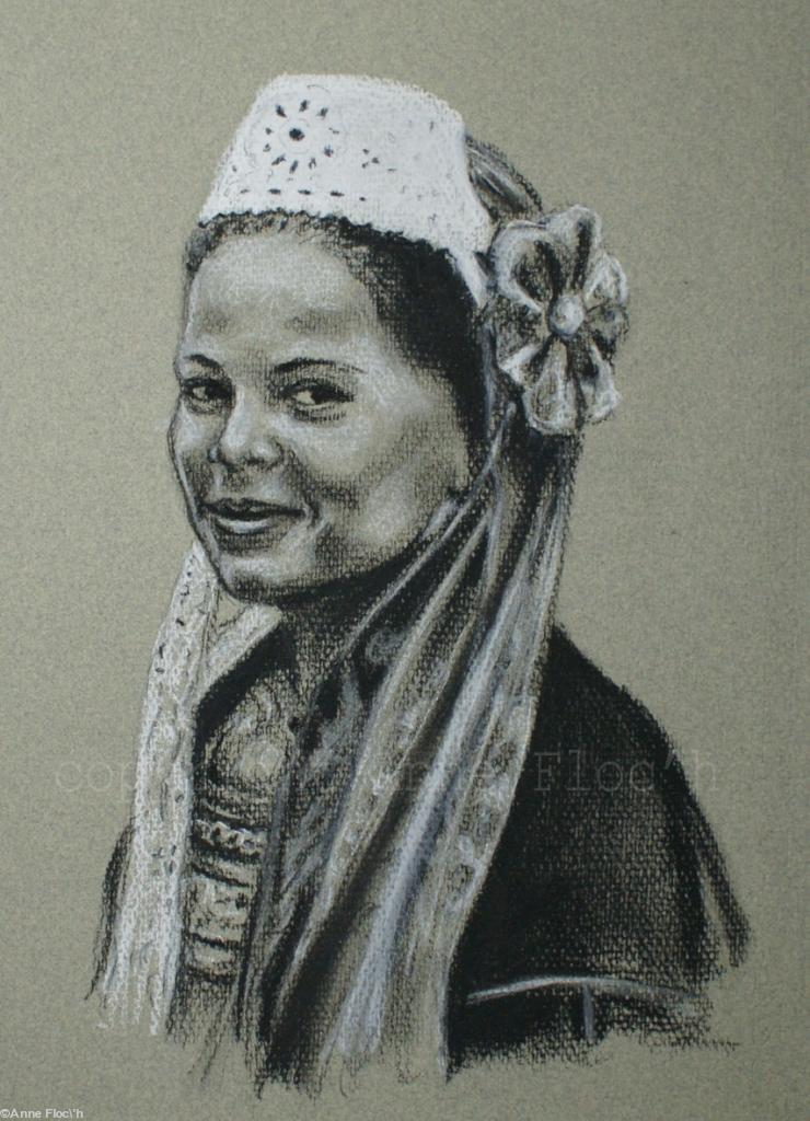 Bretonne en coiffe - Anne Floc\'h d\'après une photo de Gildas Ricard.