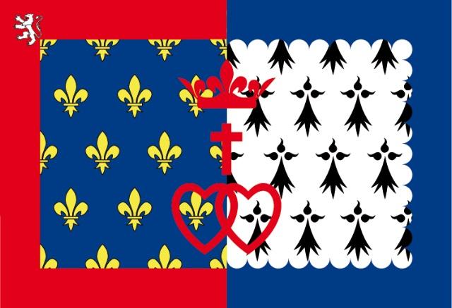 Le drapeau \"historique\" des Pays de la 
Loire fabriqué par les ateliers Le 
Mée/eurodrapeau
