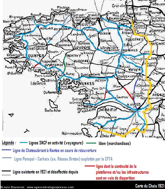 La carte ferroviaire actuelle de la Bretagne - beaucoup de lignes abandonnées et rien au centre. La carte ferroviaire actuelle de la Bretagne - beaucoup de lignes abandonnées et rien au centre.