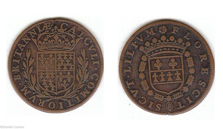 Jeton de cuivre d\'Eustache Du Lis président du tiers en 1641 (recto et verso). Jeton de cuivre d\'Eustache Du Lis président du tiers en 1641 (recto et verso).