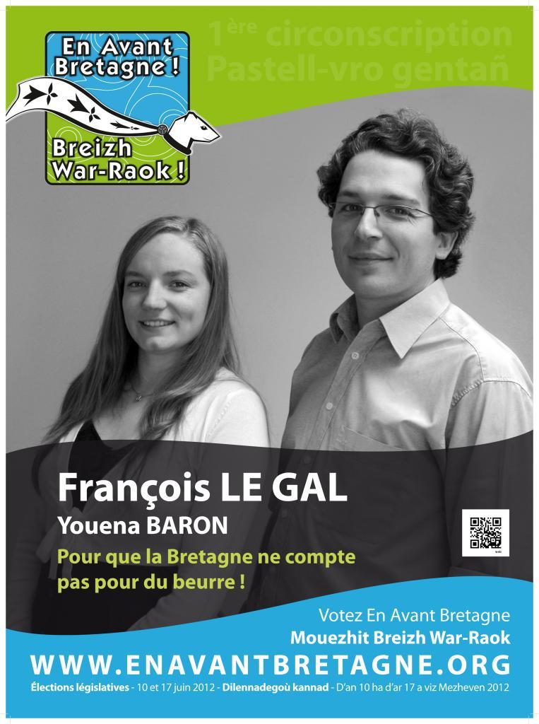 François Le Gal et Youena Baron candidat et suppléante EAB sur la 1ère circonscription du Mor Bihan (Vannes)