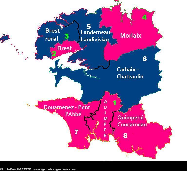 Circonscriptions du Finistère pour la
législature 2007-2012. Infographie ABP.