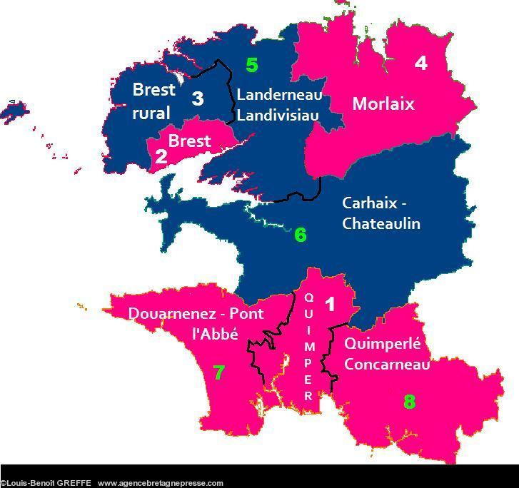 Circonscriptions du Finistère pour la
législature 2007-2012. Infographie ABP.