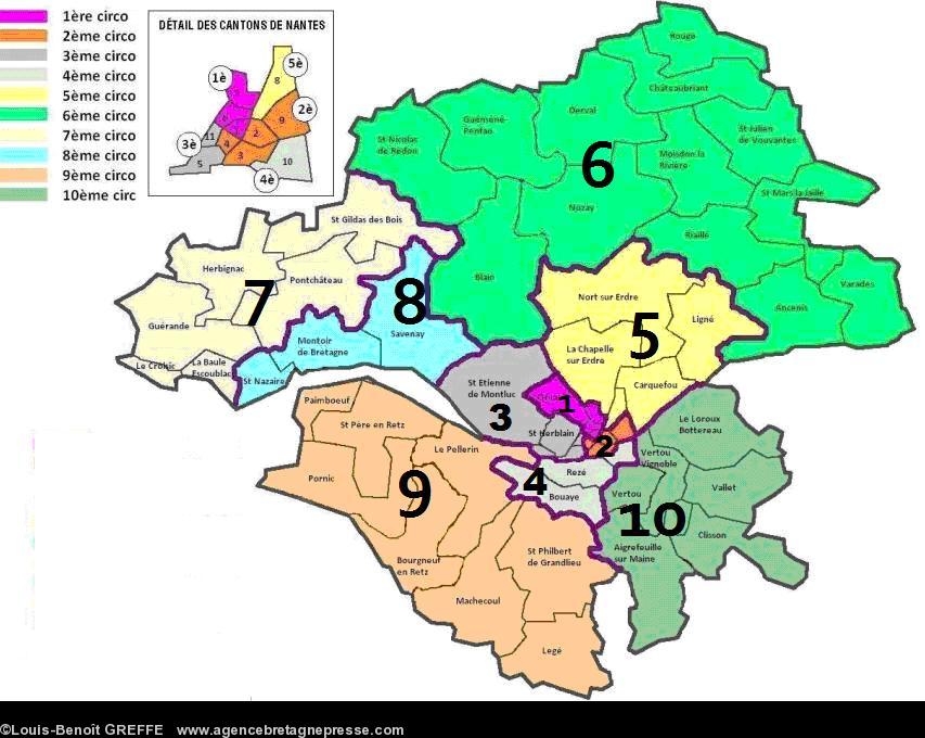 Carte des circonscriptions électorales de
Loire-Atlantique. Infographie ABP.