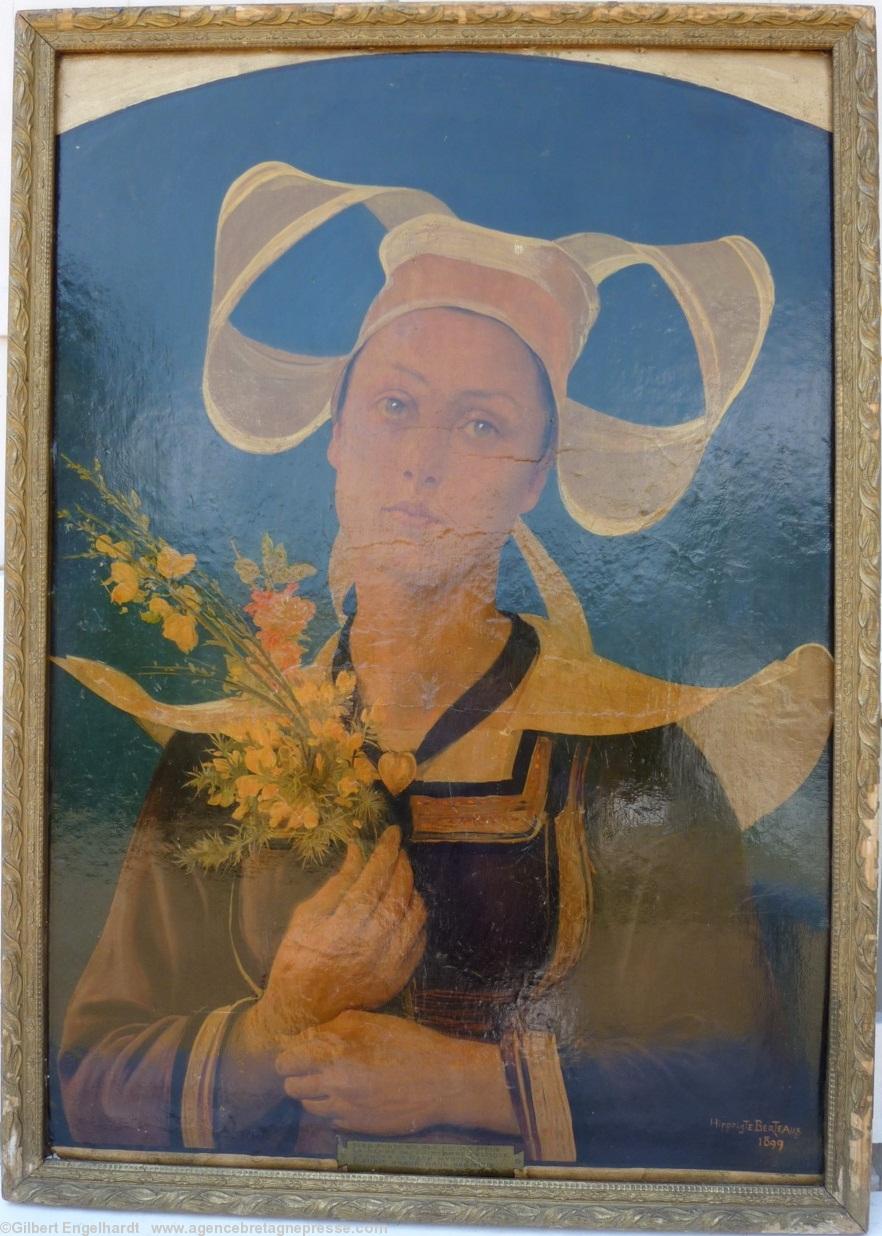 <i>La Bretonne au bouquet</i> reproduction chromo du tableau d\'Hippolyte Berteaux de 1899 dont l\'original est au château des ducs de Bretagne à Nantes. <b>Cliquer pour voir le tableau en entier</b>. <i>La Bretonne au bouquet</i> reproduction chromo du tableau d\'Hippolyte Berteaux de 1899 dont l\'original est au château des ducs de Bretagne à Nantes. <b>Cliquer pour voir le tableau en entier</b>.