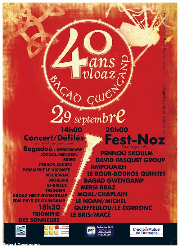 Affiche concernant les 40 ans du Bagad 
Gwengamp