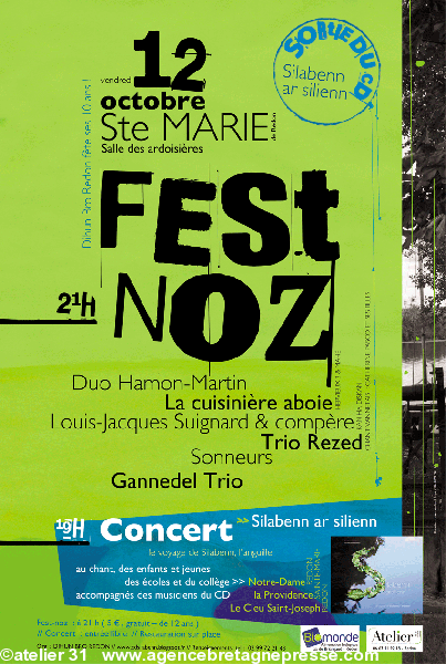 Dihun Bro Redon organise un fest-noz à Sainte-Marie près de Redon le 12 octobre à l\'occasion de la sortie du CD (création : Catherine Cloarec Atelier 31 Redon).