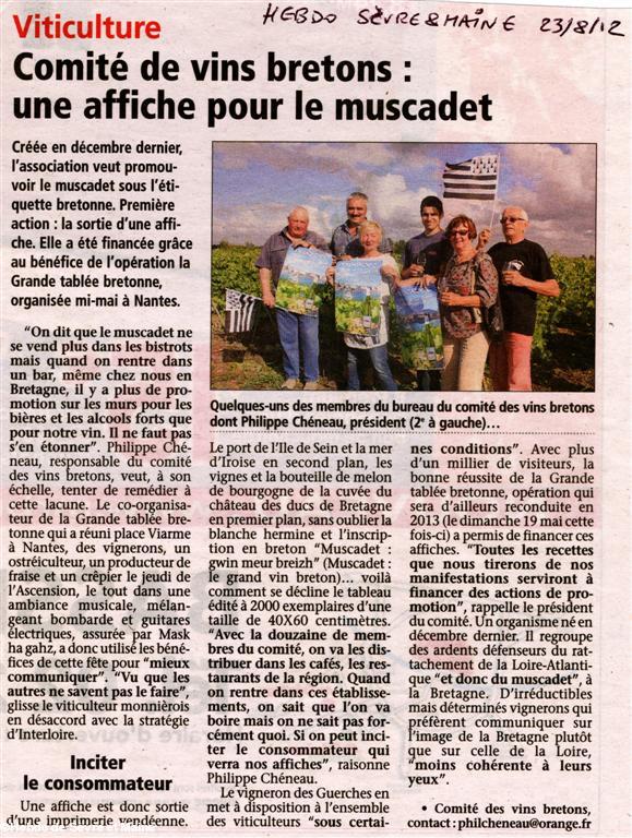 L\'affiche Muscadet du Comité des vins bretons a été présentée par l\'Hebdo de Sèvre et Maine le 23 août. Photo avec autorisation du directeur.