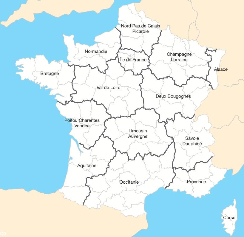 Carte des quinze régions de France, une refonte de la carte des territoires.