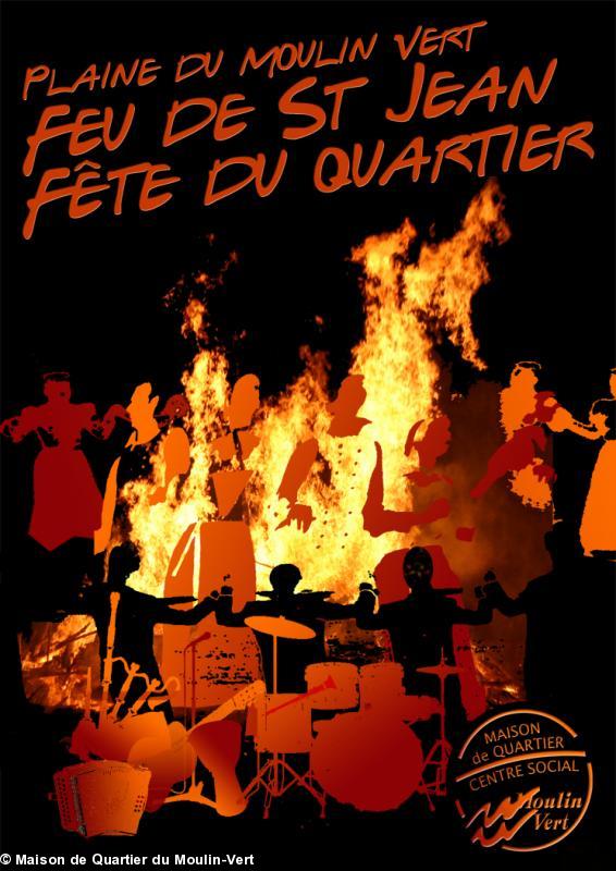 Affiche du Feu de la Saint Jean au Moulin Vert.