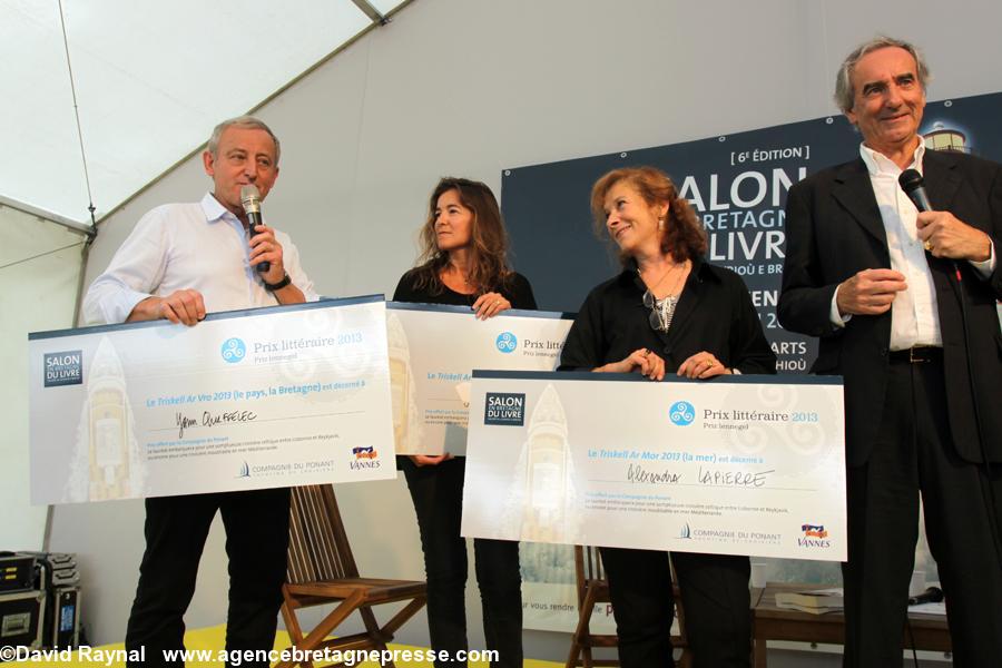 Prix Ar Mor (la mer) Alexandra Lapierre pour « Je te vois reine des quatre parties du monde ».Prix An Avel (le vent, l’air du temps)Valérie Gans pour « Le bruit des silences ».Prix Ar Vro (Le pays, la Bretagne) Yann Queffélec pour « Dictionnaire amoureux de la Bretagne ». Prix Ar Mor (la mer) Alexandra Lapierre pour « Je te vois reine des quatre parties du monde ».Prix An Avel (le vent, l’air du temps)Valérie Gans pour « Le bruit des silences ».Prix Ar Vro (Le pays, la Bretagne) Yann Queffélec pour « Dictionnaire amoureux de la Bretagne ».