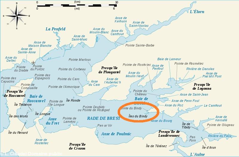 Rade de Brest. Travail de L. Claudel d\'après carte IGN. Domaine public. Rade de Brest. Travail de L. Claudel d\'après carte IGN. Domaine public.