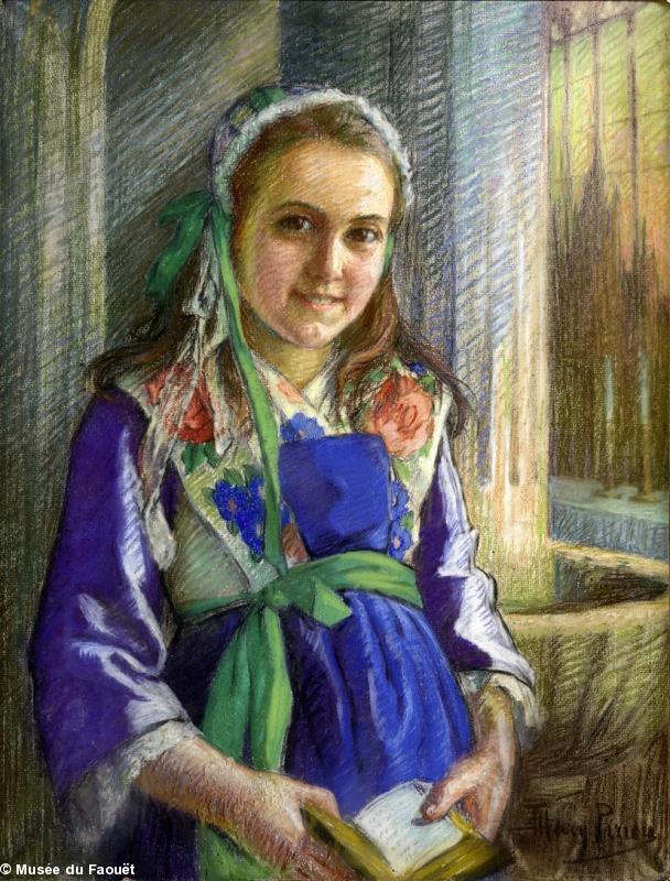 Fillette de Plougastel, par Mary Piriou (1881-1956). Collection particulière, ancienne collection du peintre Coran d’Ys.