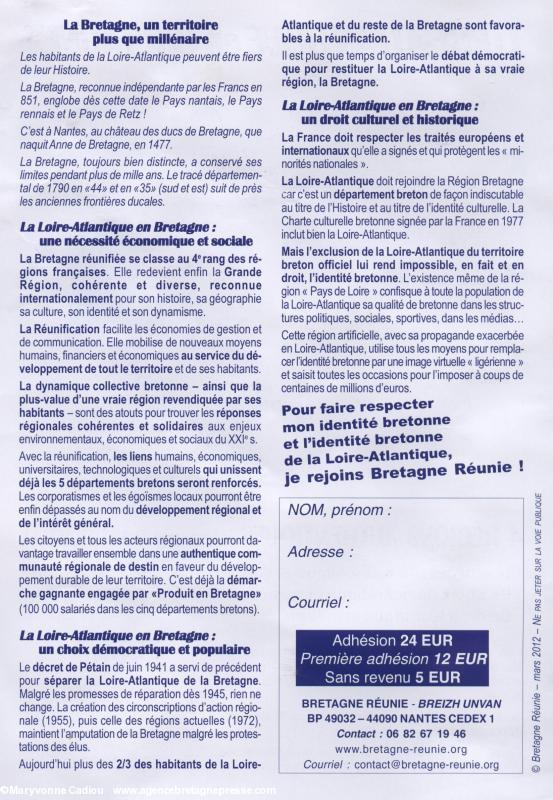 Tract de Bretagne Réunie “Loire-Atlantique en Bretagne !” verso. Tract de Bretagne Réunie “Loire-Atlantique en Bretagne !” verso.