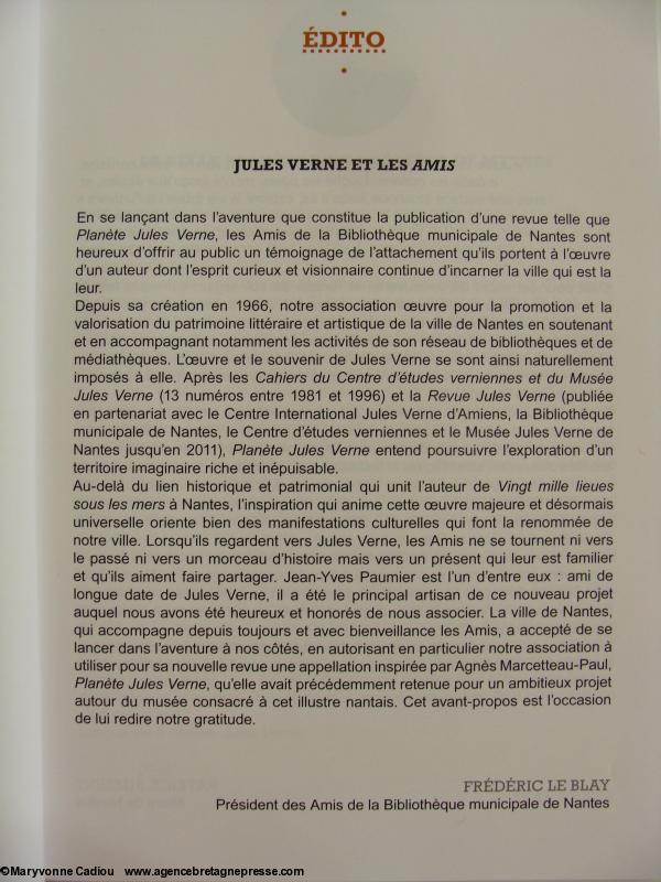 <i>Planète Jules Verne</i>, n° 1. Édito de Frédéric Le Blay. <i>Planète Jules Verne</i>, n° 1. Édito de Frédéric Le Blay.
