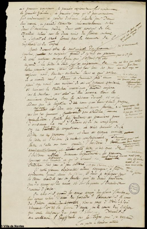 Manuscrit inédit de Jules Verne de 1869 : recto du brouillon fragmentaire du chapitre intitulé "Les Voyageurs célèbres avant Homère. Moïse, Ulysse, Jason". cop Ville de Nantes. Manuscrit inédit de Jules Verne de 1869 : recto du brouillon fragmentaire du chapitre intitulé "Les Voyageurs célèbres avant Homère. Moïse, Ulysse, Jason". cop Ville de Nantes.