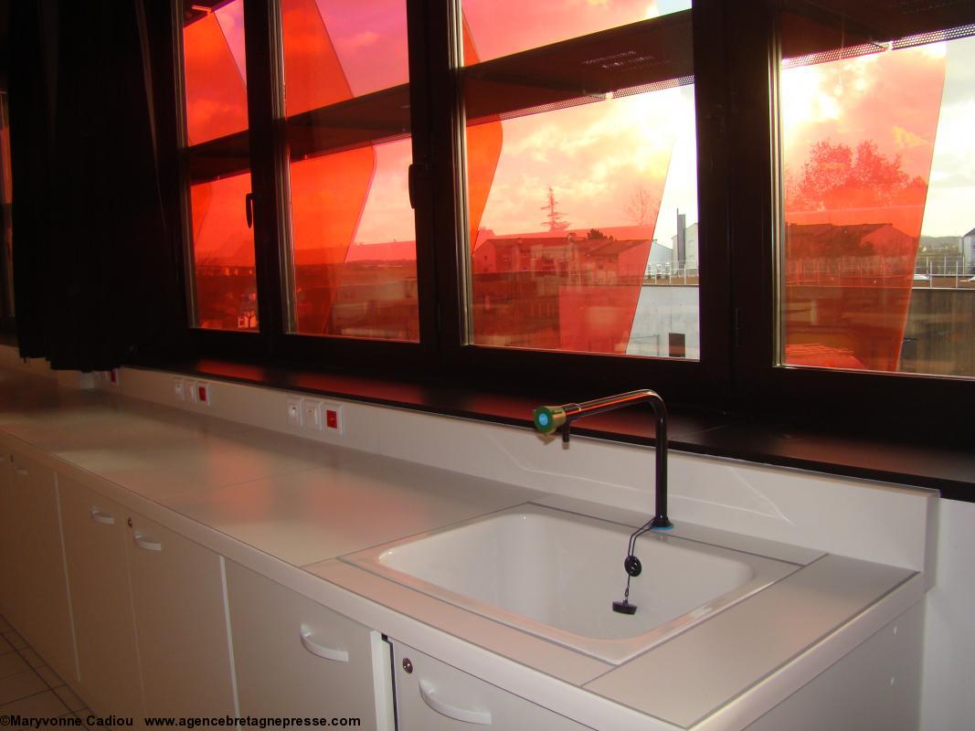 Paillasse du laboratoire de sciences de trente places avec prises électriques et liaisons internet. Collège Anne de Bretagne. Saint-Herblain. Paillasse du laboratoire de sciences de trente places avec prises électriques et liaisons internet. Collège Anne de Bretagne. Saint-Herblain.