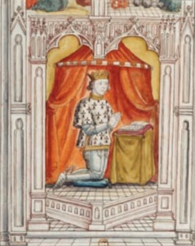 Vitrail des Cordeliers de Nantes : François II, duc de Bretagne, en prière. Domaine public.