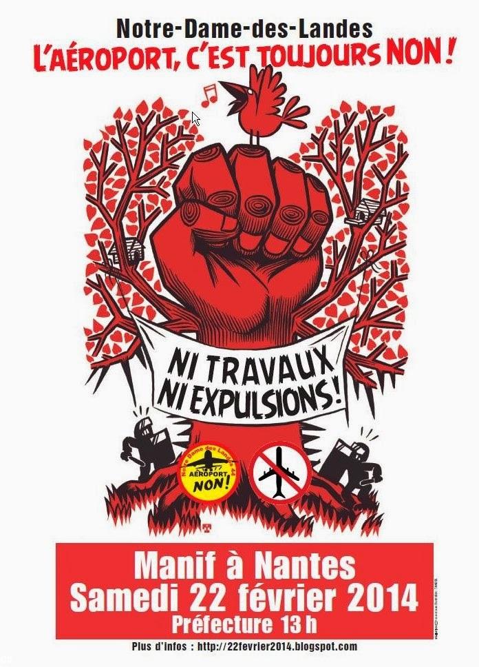 Manifestation anti-aéroport à Nantes le 22 février à 13 h devant la Préfecture.