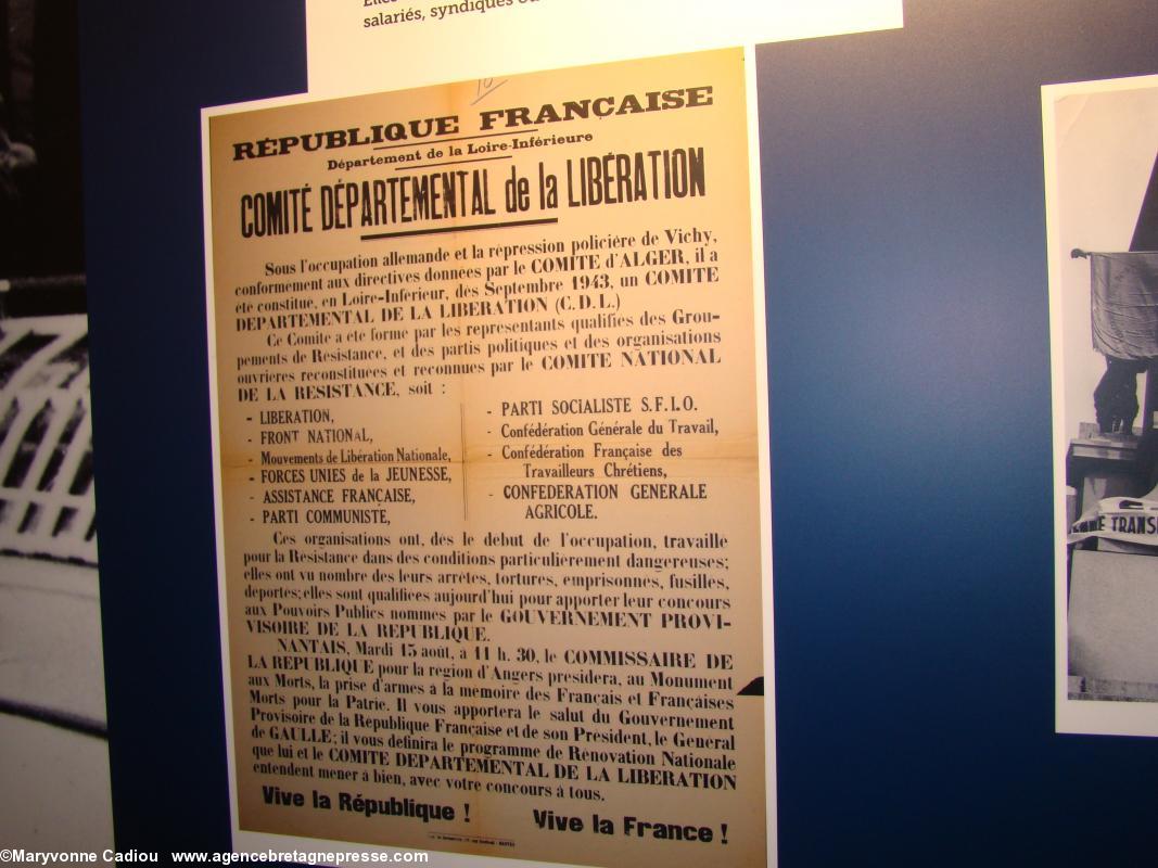 Comité de Libération fondé en septembre 1943. Histoire du syndicalisme ouvrier en Basse-Loire. Exposition à l'Hôtel du Département. Comité de Libération fondé en septembre 1943. Histoire du syndicalisme ouvrier en Basse-Loire. Exposition à l'Hôtel du Département.