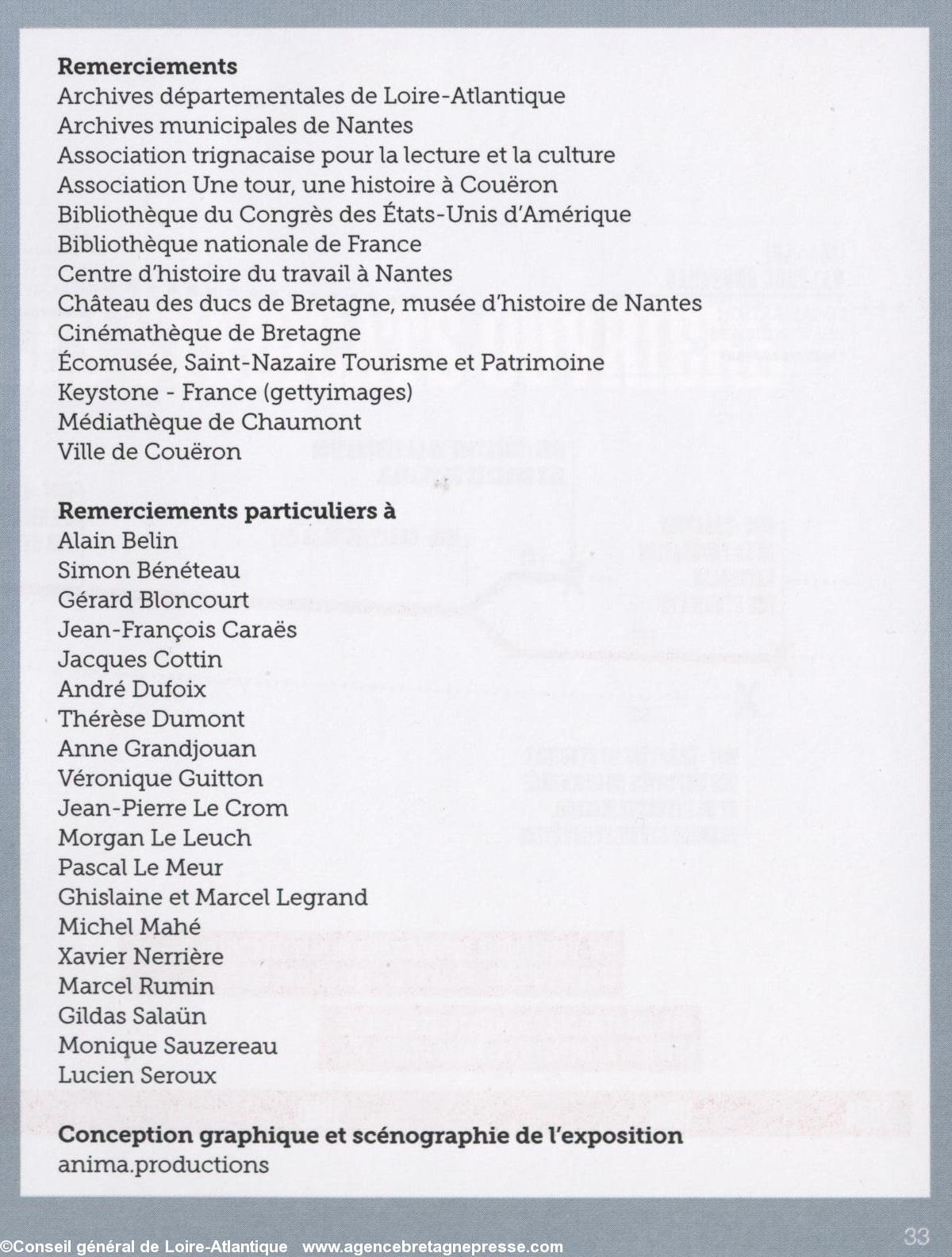 Livret de visite p. 33, les remerciements. Histoire du syndicalisme ouvrier en Basse-Loire. Exposition à l'Hôtel du Département. Livret de visite p. 33, les remerciements. Histoire du syndicalisme ouvrier en Basse-Loire. Exposition à l'Hôtel du Département.