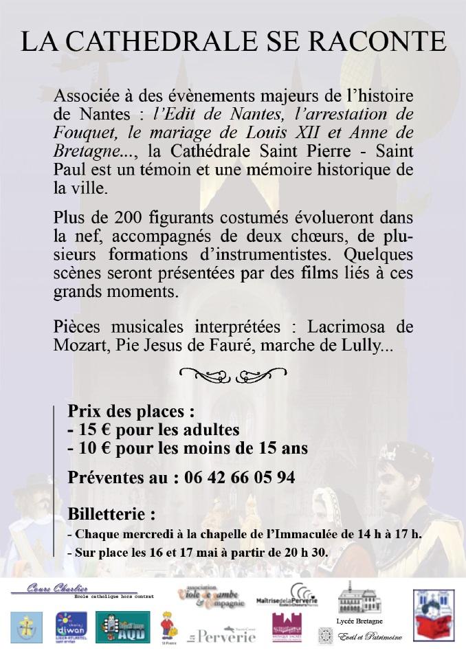 Spectacle sur Anne de Bretagne jeune et adulte à la cathédrale de Nantes, verso de l'affiche. Spectacle sur Anne de Bretagne jeune et adulte à la cathédrale de Nantes, verso de l'affiche.
