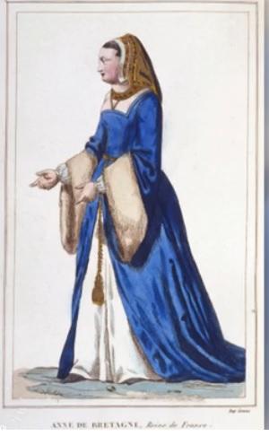 Anne de Bretagne en robe bleue, estampe du XIXe siècle.
