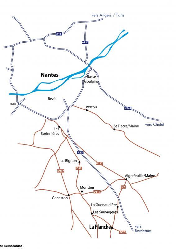 Plan d'accès à La Planche, en bas de la carte. Plan d'accès à La Planche, en bas de la carte.