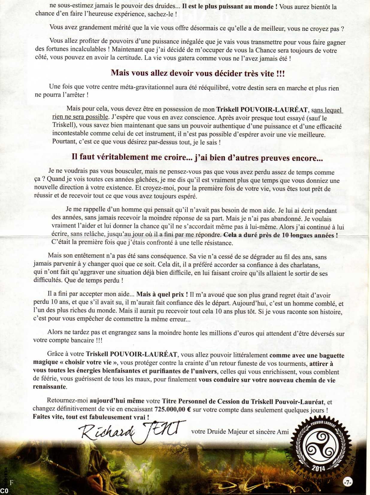 Arnaque “druide” Jent. Prospectus p. 2.