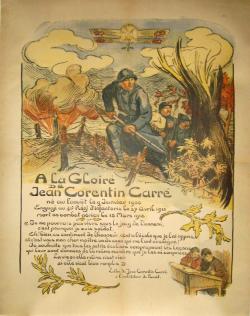 L'affiche de 1919 louant Jean-Corentin Carré. L'affiche de 1919 louant Jean-Corentin Carré.