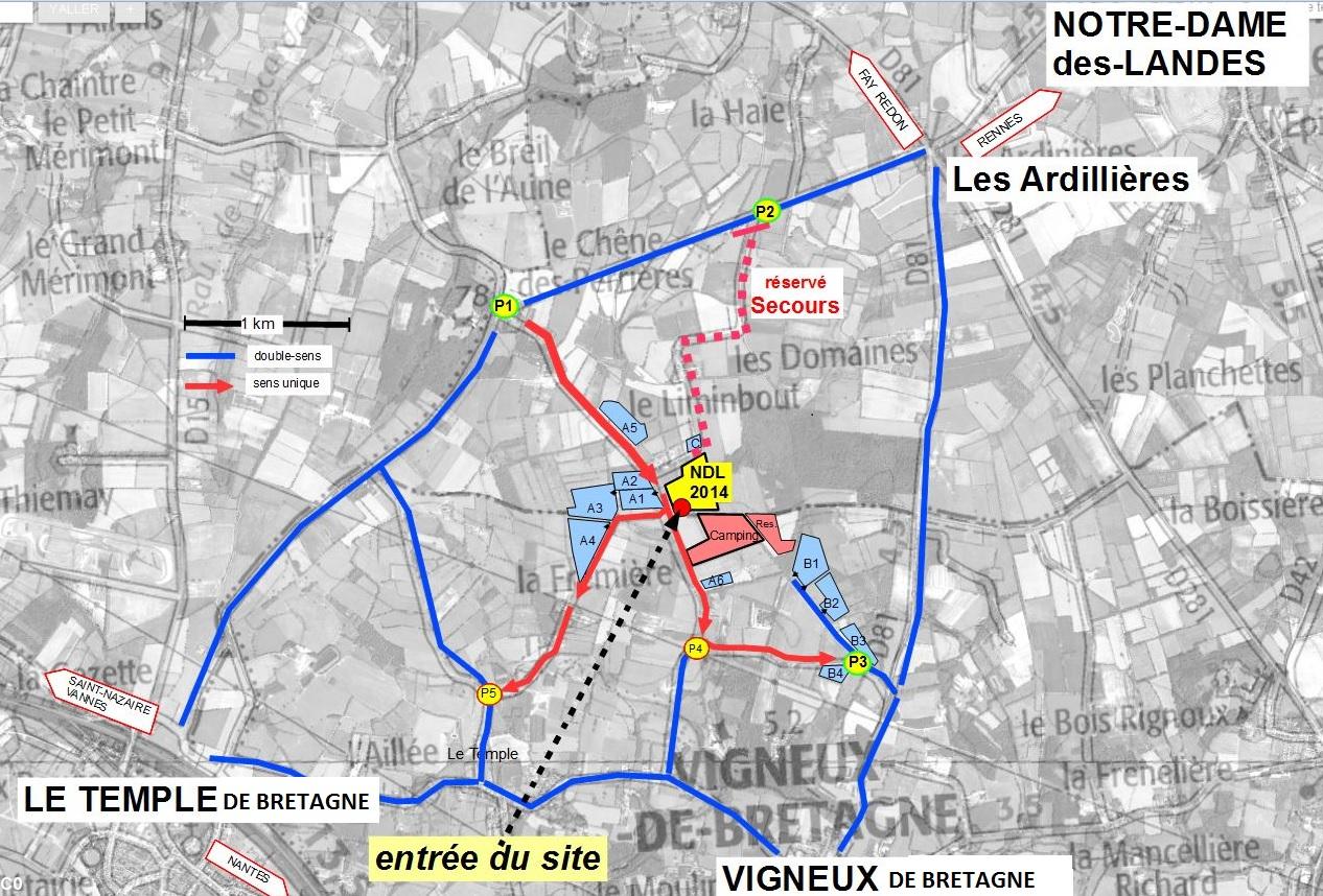 Le plan d'accès à Notre-Dame des Landes.