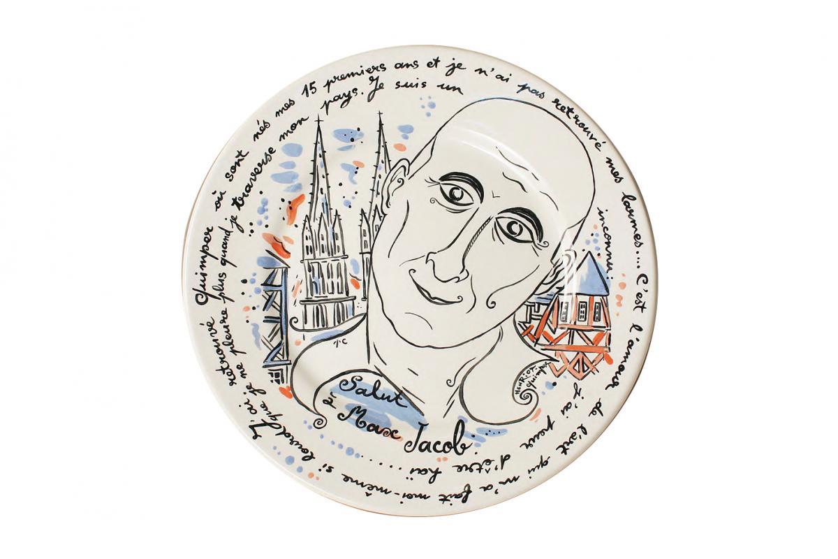 Assiette commémorative "salut à Max Jacob" 
Création Patrice Cudennec pour Henriot-Quimper
