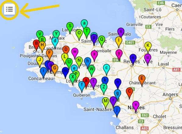 Carte Google départs de cars pour Nantes le 27 septembre