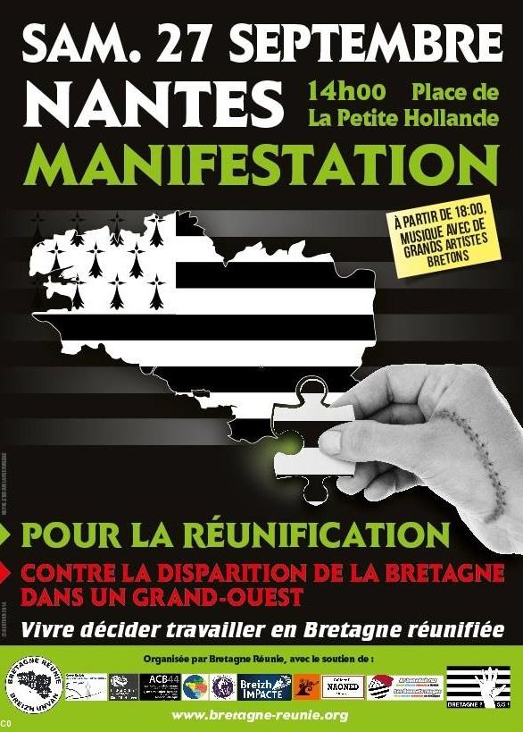Rappel de l'affiche de la manifestation du 27 septembre 2014 à Nantes-de-Bretagne.